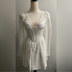 Bardot White Lace Long Sleeve Dress